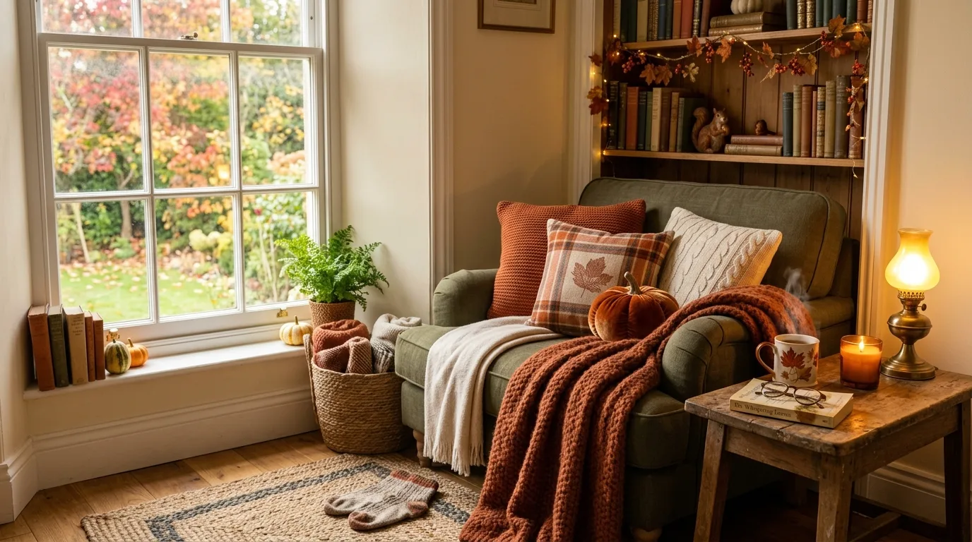 Keep the palette warm and grounded instead of loud inspiration for an indoor fall living space.